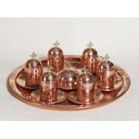 Copper Turkish Coffee Set 6 Persons Coffee Cups and Saucers with Delight Bowl