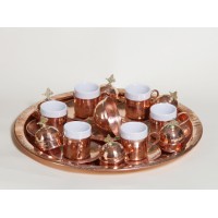 Copper Turkish Coffee Set 6 Persons Coffee Cups and Saucers with Delight Bowl
