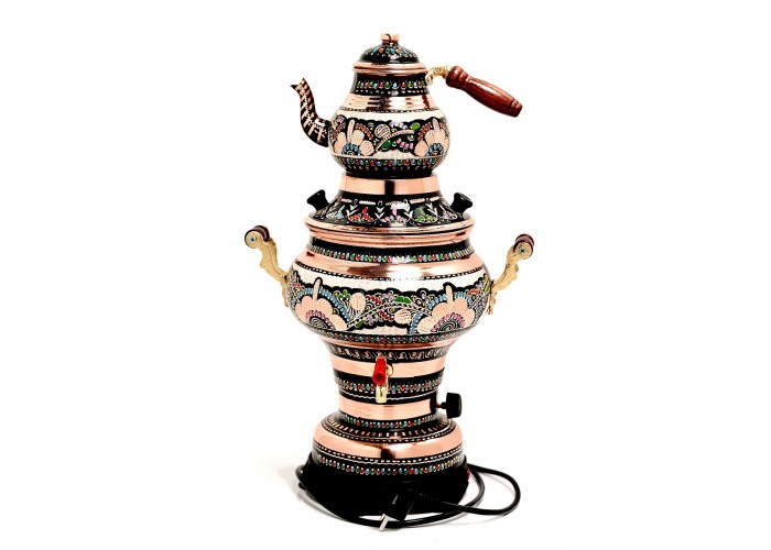 Copper Hand Painted Tea Kettle 4L Electric Samovar with Thermostat