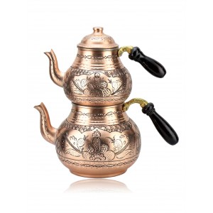 Copper Handmade Double Teakettle Turkish Teapot