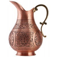 Solid Copper Handmade Matte Engraved Jug Pitcher Carafe 2L Copper Vessel for Drinking Water