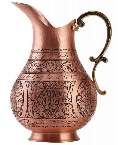 Solid Copper Handmade Matte Engraved Jug Pitcher Carafe 2L Copper Vessel for Drinking Water