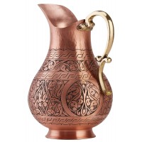 Solid Copper Handmade Matte Engraved Jug Pitcher Carafe 2L Copper Vessel for Drinking Water
