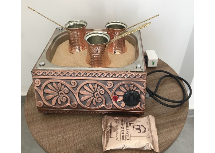 Turkish Copper Sand Coffee Machine with 3 Coffee Pots and 250gr Turkish  Coffee