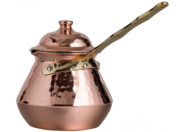 CopperBull 2016 Design Heavy Duty Engraved Copper Turkish Greek Coffee Pot Stovetop Coffee Maker Cezve Ibrik Briki with Brass Handle 8 Oz 