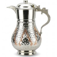 Solid Copper Handmade Engraved Jug Pitcher Carafe 2L Copper Vessel for Drinking Water Silver Color