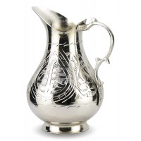 Solid Copper Handmade Engraved Jug Pitcher Carafe 2L Copper Vessel for Drinking Water Silver Color