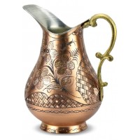 Solid Copper Handmade Engraved Jug Pitcher Carafe 2L Copper Vessel for Drinking Water